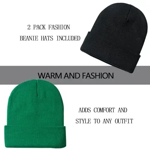 ZOORON 1&2 Pack Erkaklar va Ayollar uchun Beanie Qalpog'i Yumshoq Triko Qishki Shapka Uniseks - 2