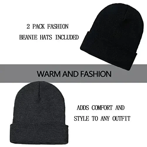 ZOORON 1&2 Pack Erkaklar va Ayollar uchun Beanie Qalpog'i Yumshoq Triko Qishki Shapka Uniseks - 2
