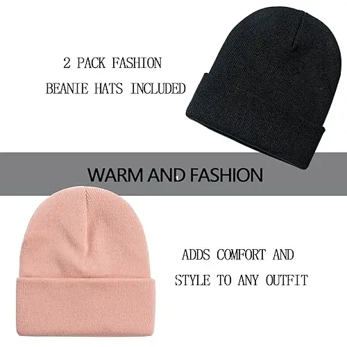 ZOORON 1&2 Pack Erkaklar va Ayollar uchun Beanie Slouchy Beanie Shlyapalar Qishki Trikotaj Shlyapalar Yumshoq Chang'i Shlyapasi Unisex - 2