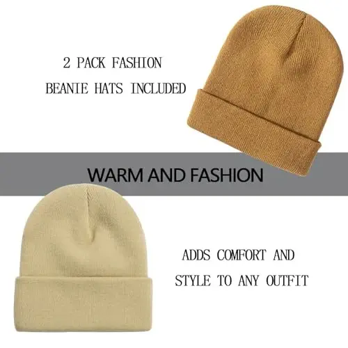 ZOORON 1&2 Pack Erkaklar va Ayollar uchun Beanie Yumshoq Qishki Triko Shapka Unisex - 2