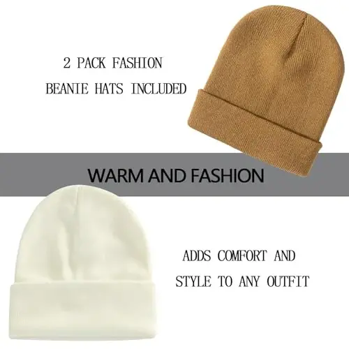 ZOORON 1&2 Pack Erkaklar va Ayollar uchun Beanie Yumshoq Qishki Triko Shlyapa Unisex - 2