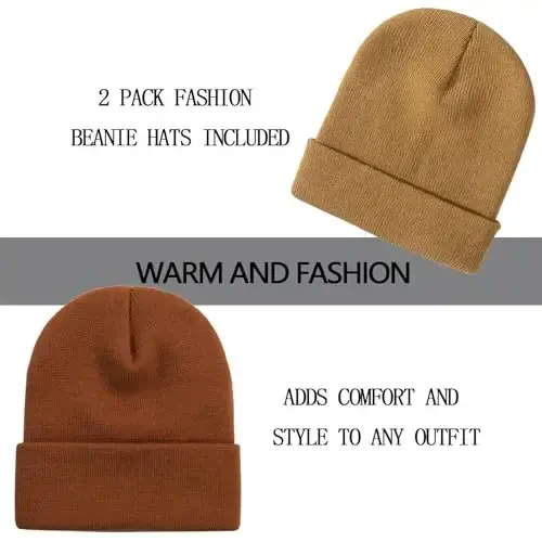 ZOORON 1&2 Pack Erkaklar va Ayollar uchun Bini Qalpog'i Qishki Trikotaj Qalpog'i Yumshoq Chang'i Qalpog'i Unisex - 2