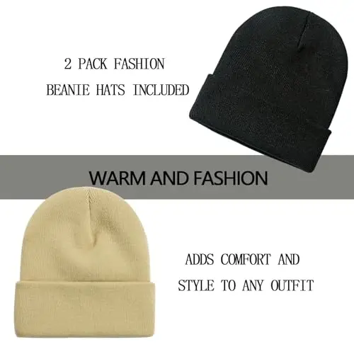 ZOORON 1&2 Pack Erkaklar va Ayollar uchun Bo'shashgan Beanie Qalpog'i Qishki Trikotaj Qalpog'i Yumshoq chang'i Qalpog'i Unisex - 2
