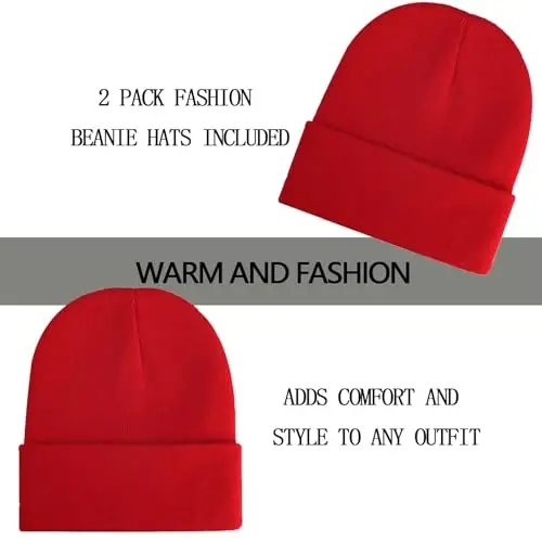ZOORON 1&2 Pack Erkaklar va Ayollar uchun Boshi berk Shlyapa Qishki Trikotaj Qalpog'i Yumshoq Chang'i Shapkasi Unisex - 2