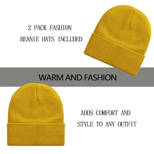 ZOORON 1&2 Pack Erkaklar va ayollar uchun shapka Qishki trikotaj shapkalar Yumshoq chang'i shapkasi Unisex - 2