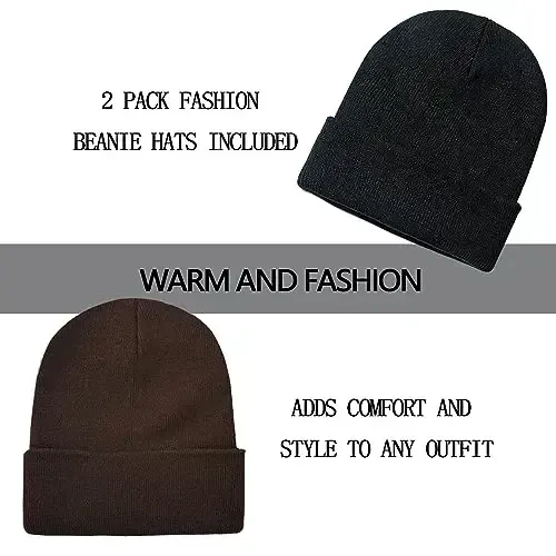 ZOORON 1&2 Pack Erkaklar va ayollar uchun Slouchy Beanie Shapkalari Qishki trikotaj qalpoqlar Yumshoq chang'i shapkasi Unisex - 2