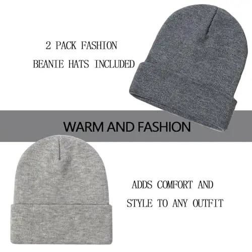 ZOORON 1&2 Pack Beanie for Men Women Slouchy Beanie Hats Winter Knit Caps Soft Ski Hat Unisex - 2