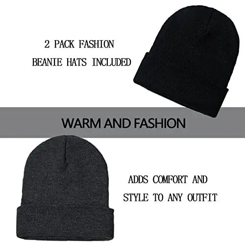 ZOORON 1&2 Pack Beanie for Men Women Slouchy Beanie Hats Winter Knit Caps Soft Ski Hat Unisex - 2