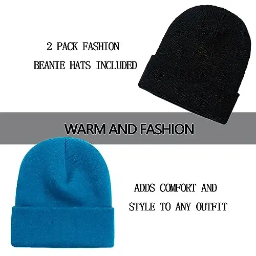 ZOORON 1&2 Pack Beanie for Men Women Slouchy Beanie Hats Winter Knit Caps Soft Ski Hat Unisex - 2
