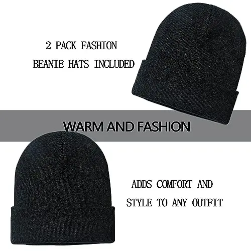 ZOORON 1&2 Pack Beanie for Men Women Slouchy Beanie Hats Winter Knit Caps Soft Ski Hat Unisex - 2