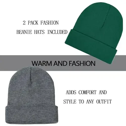ZOORON 1&2 Pack Beanie for Men Women Slouchy Beanie Hats Winter Knit Caps Soft Ski Hat Unisex - 2