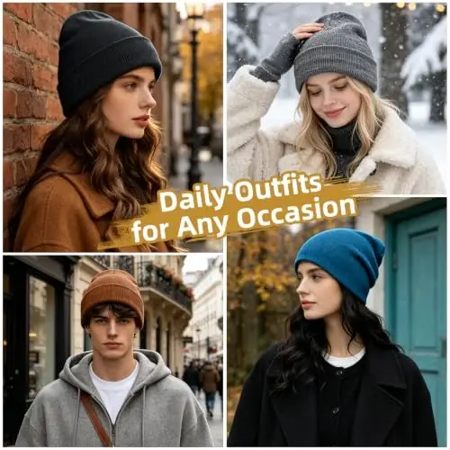 ZOORON Beanie for Men Women Slouchy Winter Beanie Hats Cuffed Skull Caps | Unisex, Double-Layer Warmth, Soft, Secure Fit, Windproof, Idea for Outdoor Work,Ski, Dog Walking, Daily use, Mens Gifts - 6