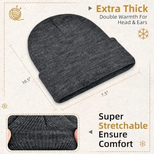 ZOORON Beanie for Men Women Slouchy Winter Beanie Hats Cuffed Skull Caps | Unisex, Double-Layer Warmth, Soft, Secure Fit, Windproof, Idea for Outdoor Work,Ski, Dog Walking, Daily use, Mens Gifts - 2