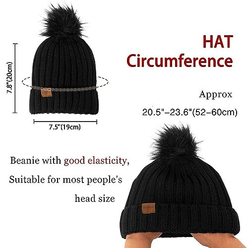 ZOORON Beanies for Womens Winter Knitted Beanies Hats with Faux Fur Pom Warm Knit Skull Cap - 3