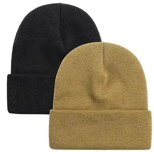 ZOORON 1 & 2 Packs Beanie for Men Women Warm Winter Hats Acrylic Knit Cuffed Beanie Cap Unisex 