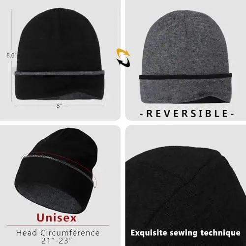 ZOORON 1 & 2 Packs Beanie for Men Women Warm Winter Hats Acrylic Knit Cuffed Beanie Cap Unisex - 3