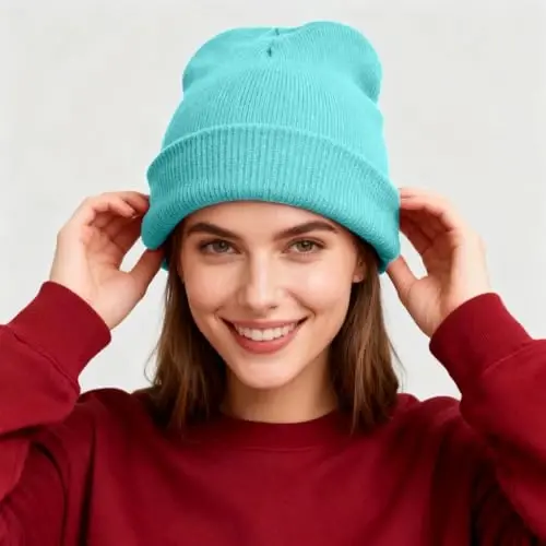 ZOORON 1 & 2 Packs Beanie for Men Women Warm Winter Hats Acrylic Knit Cuffed Beanie Cap Unisex - 4
