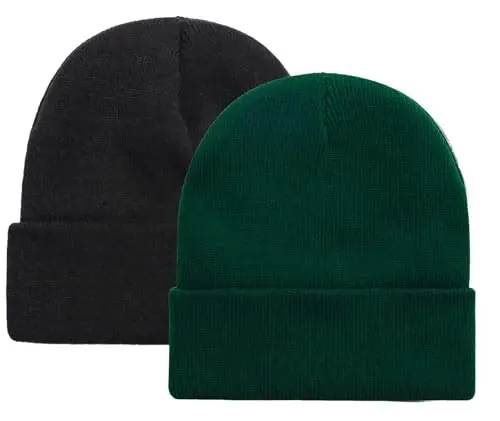 ZOORON 1 & 2 Packs Beanie for Men Women Warm Winter Hats Acrylic Knit Cuffed Beanie Cap Unisex - 1