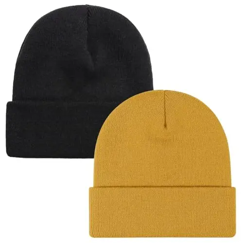 ZOORON 1 & 2 Packs Beanie for Men Women Warm Winter Hats Acrylic Knit Cuffed Beanie Cap Unisex - 1