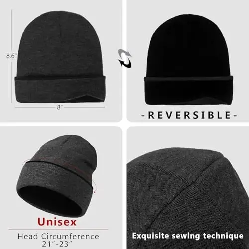 ZOORON 1 & 2 Packs Beanie for Men Women Warm Winter Hats Acrylic Knit Cuffed Beanie Cap Unisex - ZOORON (1)