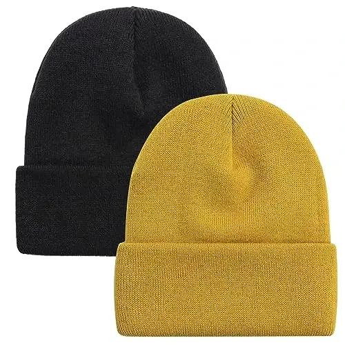 ZOORON 1 & 2 Packs Beanie for Men Women Warm Winter Hats Acrylic Knit Cuffed Beanie Cap Unisex - 1
