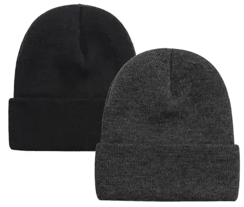 ZOORON 1 & 2 Packs Beanie for Men Women Warm Winter Hats Acrylic Knit Cuffed Beanie Cap Unisex - 1