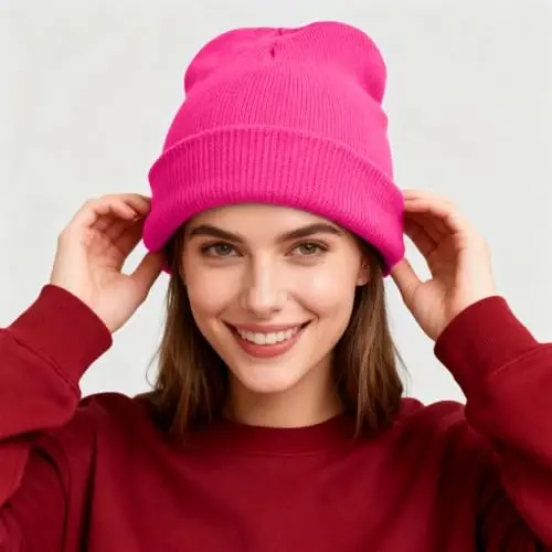 ZOORON 1 & 2 Packs Beanie for Men Women Warm Winter Hats Acrylic Knit Cuffed Beanie Cap Unisex - 2
