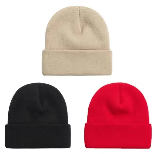 ZOORON 1 & 2 Packs Beanie for Men Women Warm Winter Hats Acrylic Knit Cuffed Beanie Cap Unisex - 1