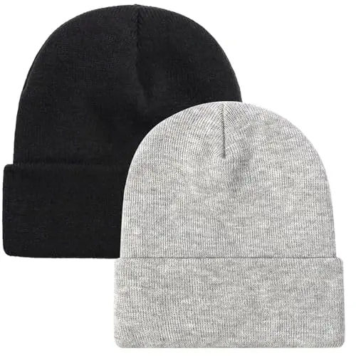 ZOORON 1 & 2 Packs Beanie for Men Women Warm Winter Hats Acrylic Knit Cuffed Beanie Cap Unisex - 1