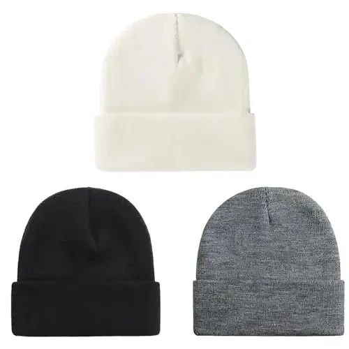 ZOORON 1 & 2 Packs Beanie for Men Women Warm Winter Hats Acrylic Knit Cuffed Beanie Cap Unisex - ZOORON