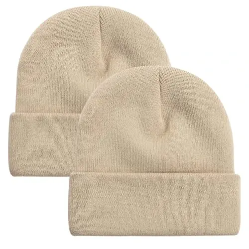 ZOORON 1 & 2 Packs Beanie for Men Women Warm Winter Hats Acrylic Knit Cuffed Beanie Cap Unisex - 1