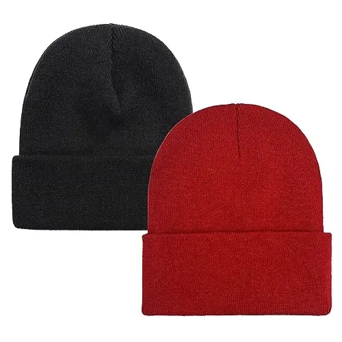 ZOORON 1 & 2 Packs Beanie for Men Women Warm Winter Hats Acrylic Knit Cuffed Beanie Cap Unisex - 1
