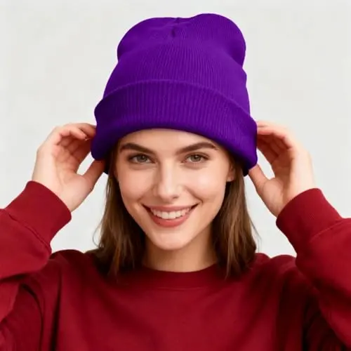 ZOORON 1 & 2 Packs Beanie for Men Women Warm Winter Hats Acrylic Knit Cuffed Beanie Cap Unisex - ZOORON (1)
