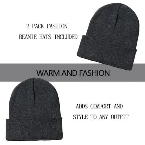 ZOORON 1&2 Pack Beanie for Men Women Slouchy Beanie Hats Winter Knit Caps Soft Ski Hat Unisex - 2