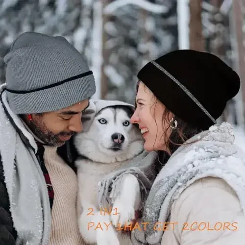 ZOORON 1&2 Pack Beanie for Men Women Slouchy Beanie Hats Winter Knit Caps Soft Ski Hat Unisex - 6