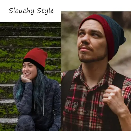 ZOORON 1&2 Pack Beanie for Men Women Slouchy Beanie Hats Winter Knit Caps Soft Ski Hat Unisex - 4