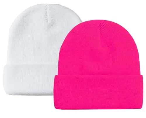 ZOORON 1 & 2 Packs Beanie for Men Women Warm Winter Hats Acrylic Knit Cuffed Beanie Cap Unisex - 1