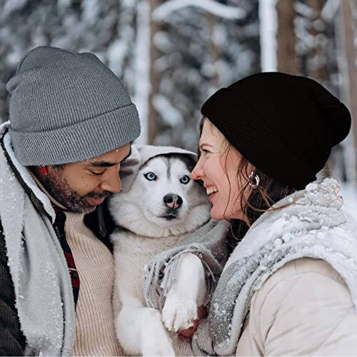 ZOORON Erkek ve Kadınlar için 1&2 Adet Bere Paketi Sarkık Bere Şapkaları Kışlık Örgü Şapkalar Yumuşak Kayak Şapkası Unisex - 6