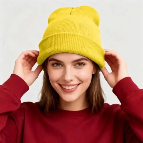 ZOORON 1 & 2 Packs Beanie for Men Women Warm Winter Hats Acrylic Knit Cuffed Beanie Cap Unisex - 4