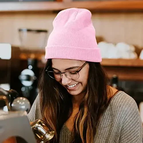 ZOORON 1 & 2 Packs Beanie for Men Women Warm Winter Hats Acrylic Knit Cuffed Beanie Cap Unisex - 5