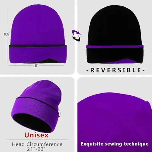 ZOORON 1 & 2 Packs Beanie for Men Women Warm Winter Hats Acrylic Knit Cuffed Beanie Cap Unisex - 3