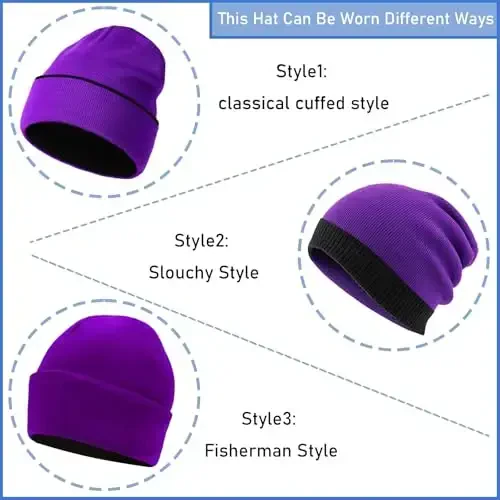 ZOORON 1 & 2 Packs Beanie for Men Women Warm Winter Hats Acrylic Knit Cuffed Beanie Cap Unisex - 5