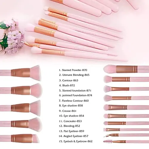 ZOREYA Makeup Brush Set - 15 Pcs Premium Synthetic Foundation Concealers Eye Shadows Make Up Brush,Eyeliner Brushes(Pink) - 4