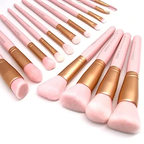 ZOREYA Makeup Brush Set - 15 Pcs Premium Synthetic Foundation Concealers Eye Shadows Make Up Brush,Eyeliner Brushes(Pink) - 1
