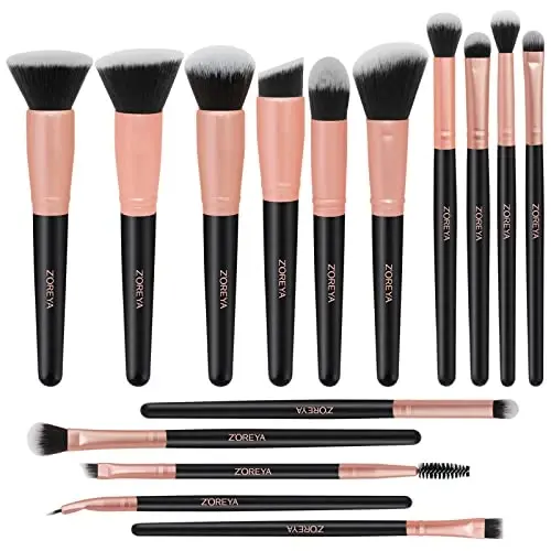 ZOREYA Makeup Brush Set - 15 Pcs Premium Synthetic Foundation Concealers Eye Shadows Make Up Brush,Eyeliner Brushes(RoseGold) - 1