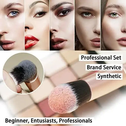 ZOREYA Makeup Brush Set - 15 Pcs Premium Synthetic Foundation Concealers Eye Shadows Make Up Brush,Eyeliner Brushes(RoseGold) - 2