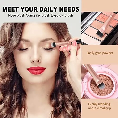ZOREYA Makeup Brush Set - 15 Pcs Premium Synthetic Foundation Concealers Eye Shadows Make Up Brush,Eyeliner Brushes(RoseGold) - 3