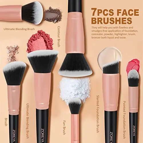 ZOREYA Makeup Brush Set - 15 Pcs Premium Synthetic Foundation Concealers Eye Shadows Make Up Brush,Eyeliner Brushes(RoseGold) - 4
