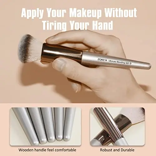 ZOREYA Makeup Brushes, 15 Pcs Professional Premium Synthetic Brush Set, Foundation Concealer Eyeshadow Blush Makeup Brush Set (Champagne Gold) - 3