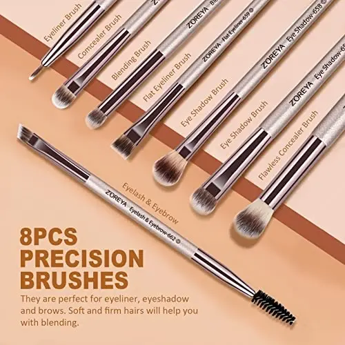 ZOREYA Makeup Brushes, 15 Pcs Professional Premium Synthetic Brush Set, Foundation Concealer Eyeshadow Blush Makeup Brush Set (Champagne Gold) - 6